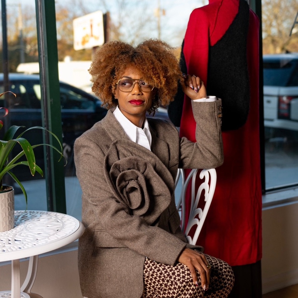 Brown Wool Blazer with Floral Detail